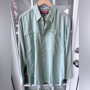 Simms Men's Light cinder Seafoam Green Button-Up Fishing Shirt XL